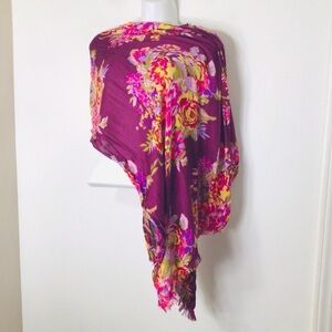Pink floral fringe women scarf